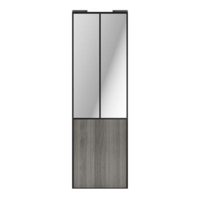 Porte de placard coulissante atelier effet chêne grisé profil noir GoodHome Arius H. 248,5 x L. 76.2 cm + amortisseurs