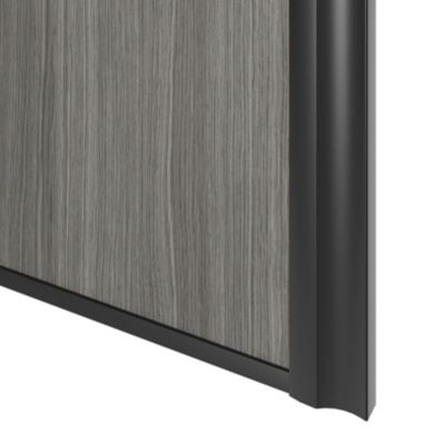Porte de placard coulissante atelier effet chêne grisé profil noir GoodHome Arius H. 248,5 x L. 76.2 cm + amortisseurs