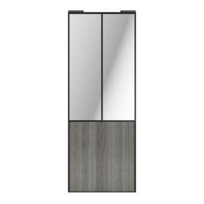 Porte de placard coulissante atelier effet chêne grisé profil noir GoodHome Arius H. 248,5 x L. 91.2 cm + amortisseurs