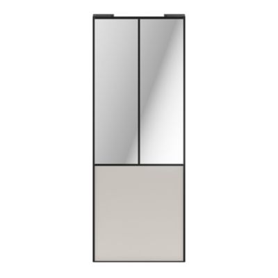 Porte de placard coulissante atelier gris clair mat profil noir GoodHome Arius H. 248,5 x L. 91.2 cm + amortisseurs