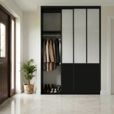 Porte de placard coulissante atelier noir mat profil aluminium noir GoodHome Arius H.248,5 x L.76,5 cm + amortisseurs
