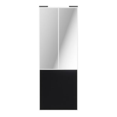 Porte de placard coulissante atelier noir mat profil blanc GoodHome Arius H. 248,5 x L. 91.2 cm + amortisseurs