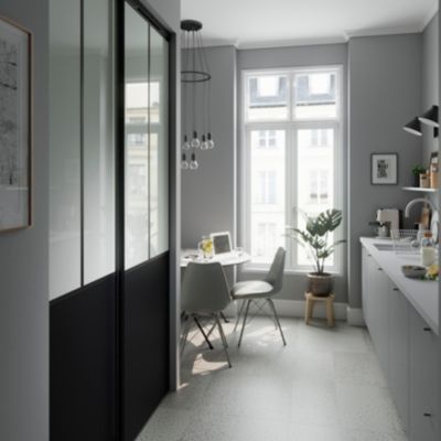 Porte de placard coulissante atelier noir mat profil noir GoodHome Arius H. 248,5 x L. 76.2 cm + amortisseurs