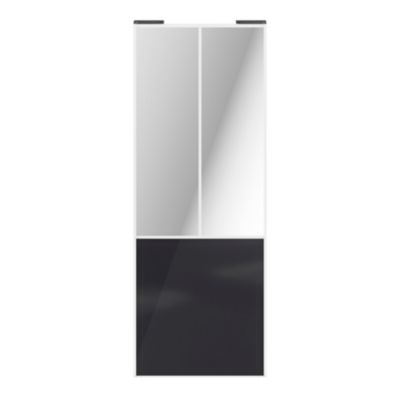 Porte de placard coulissante atelier noir profil blanc GoodHome Arius H. 248,5 x L. 91.2 cm + amortisseurs