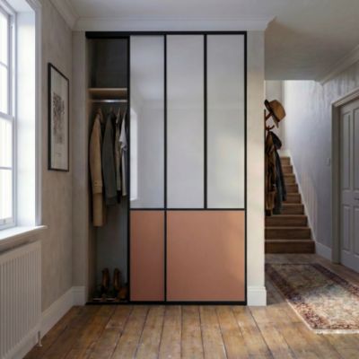 Porte de placard coulissante atelier terracotta profil aluminium noir GoodHome Arius H.248,5 x L.76,5 cm + amortisseurs