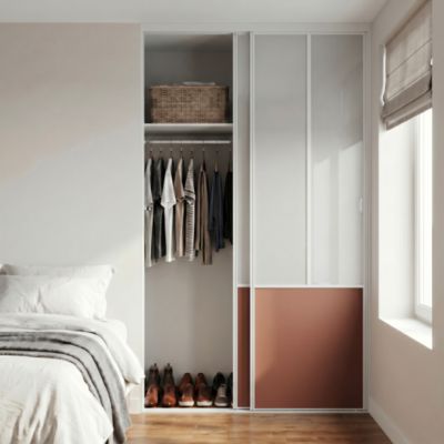 Porte de placard coulissante atelier terracotta profil fin acier blanc GoodHome Arius H.248,5 x L.91,2 cm + amortisseurs