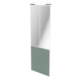 Porte de placard coulissante atelier vert de gris profil blanc GoodHome Arius H. 248,5 x L. 91.2 cm + amortisseurs