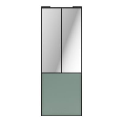 Porte de placard coulissante atelier vert de gris profil noir GoodHome Arius H. 248,5 x L. 91.2 cm + amortisseurs