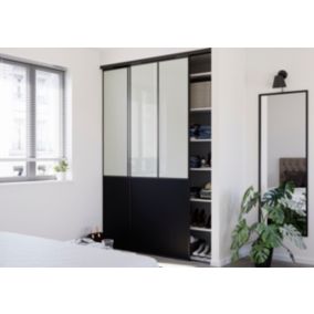 Porte de placard coulissante atelier vitrée noir mat avec cadre noir GoodHome Arius H. 248,5 x L. 91.2 cm