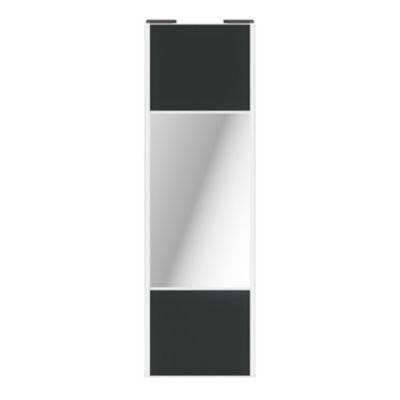 Porte de placard coulissante avec miroir anthracite profil blanc GoodHome Arius H. 248,5 x L. 77.2 cm + amortisseurs