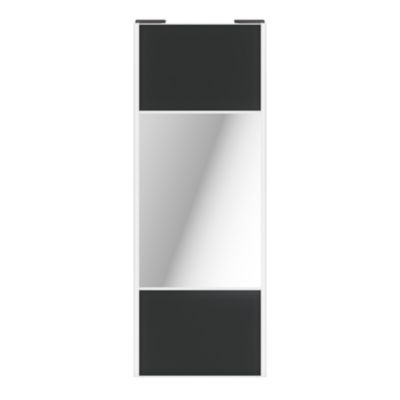 Porte de placard coulissante avec miroir anthracite profil blanc GoodHome Arius H. 248,5 x L. 92.2 cm + amortisseurs