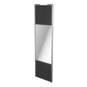Porte de placard coulissante avec miroir anthracite profil gris GoodHome Arius H. 248,5 x L. 77.2 cm + amortisseurs