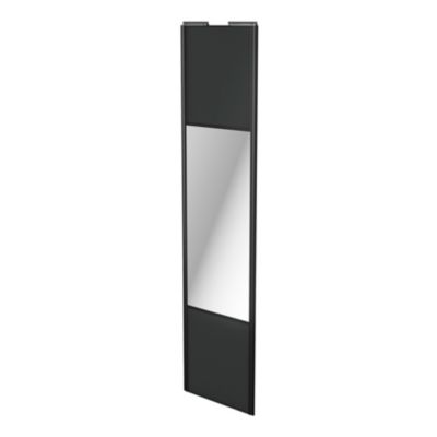 Porte de placard coulissante avec miroir anthracite profil noir GoodHome Arius H. 248,5 x L. 62.2 cm + amortisseurs