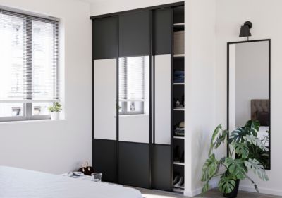 Porte de placard coulissante avec miroir anthracite profil noir GoodHome Arius H. 248,5 x L. 62.2 cm + amortisseurs