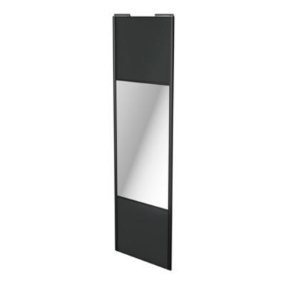 Porte de placard coulissante avec miroir anthracite profil noir GoodHome Arius H. 248,5 x L. 77.2 cm + amortisseurs