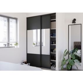 Porte de placard coulissante avec miroir anthracite profil noir GoodHome Arius H. 248,5 x L. 92.2 cm + amortisseurs