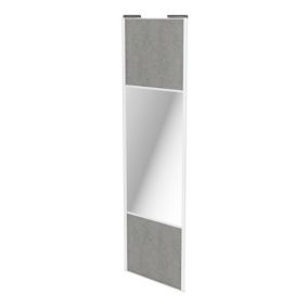 Porte de placard coulissante avec miroir béton profil blanc GoodHome Arius H. 248,5 x L. 77.2 cm + amortisseurs