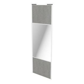 Porte de placard coulissante avec miroir béton profil blanc GoodHome Arius H. 248,5 x L. 92.2 cm + amortisseurs