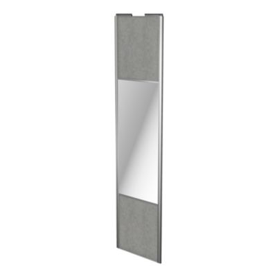 Porte de placard coulissante avec miroir béton profil gris GoodHome Arius H. 248,5 x L. 62.2 cm + amortisseurs