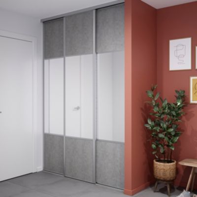 Porte de placard coulissante avec miroir béton profil gris GoodHome Arius H. 248,5 x L. 62.2 cm + amortisseurs