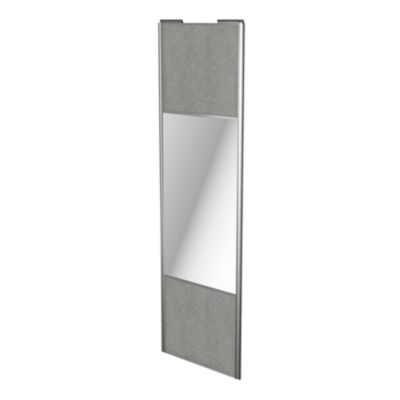 Porte de placard coulissante avec miroir béton profil gris GoodHome Arius H. 248,5 x L. 77.2 cm + amortisseurs