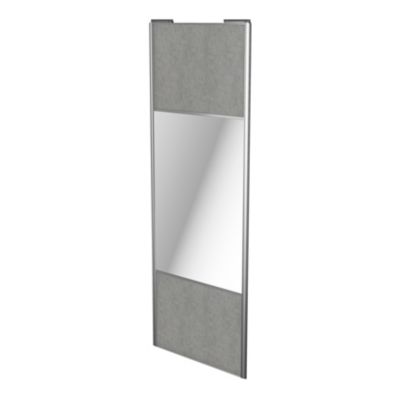 Porte de placard coulissante avec miroir béton profil gris GoodHome Arius H. 248,5 x L. 92.2 cm + amortisseurs