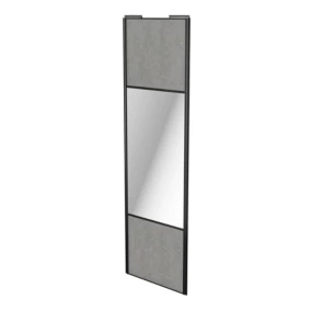 Porte de placard coulissante avec miroir béton profil noir GoodHome Arius H. 248,5 x L. 77.2 cm + amortisseurs