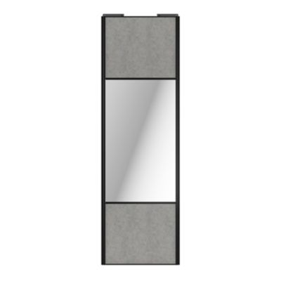 Porte de placard coulissante avec miroir béton profil noir GoodHome Arius H. 248,5 x L. 77.2 cm + amortisseurs