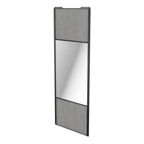 Porte de placard coulissante avec miroir béton profil noir GoodHome Arius H. 248,5 x L. 92.2 cm + amortisseurs