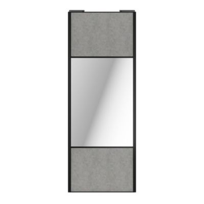 Porte de placard coulissante avec miroir béton profil noir GoodHome Arius H. 248,5 x L. 92.2 cm + amortisseurs
