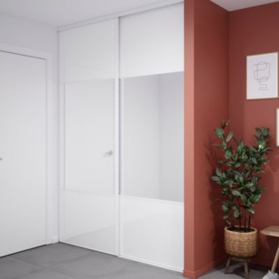 Porte de placard coulissante avec miroir blanc brillant profil blanc GoodHome Arius H. 248,5 x L. 92.2 cm + amortisseurs