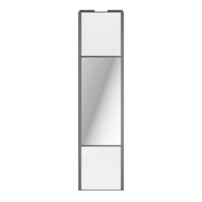 Porte de placard coulissante avec miroir blanc brillant profil gris GoodHome Arius H. 248,5 x L. 62.2 cm + amortisseurs