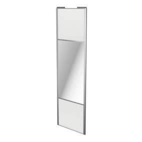 Porte de placard coulissante avec miroir blanc brillant profil gris GoodHome Arius H. 248,5 x L. 77.2 cm + amortisseurs