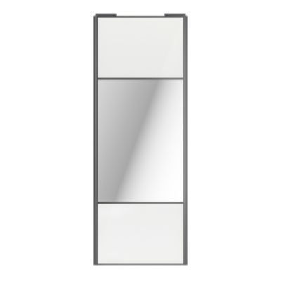 Porte de placard coulissante avec miroir blanc brillant profil gris GoodHome Arius H. 248,5 x L. 92.2 cm + amortisseurs