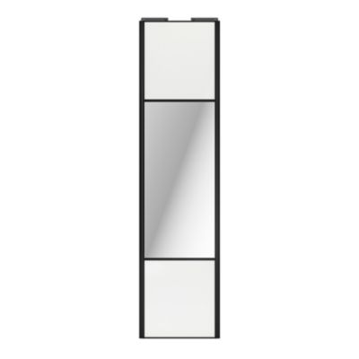 Porte de placard coulissante avec miroir blanc brillant profil noir GoodHome Arius H. 248,5 x L. 62.2 cm + amortisseurs