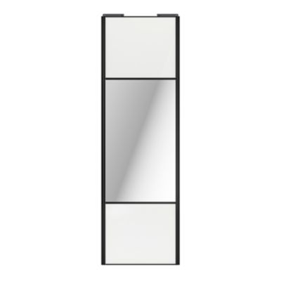 Porte de placard coulissante avec miroir blanc brillant profil noir GoodHome Arius H. 248,5 x L. 77.2 cm + amortisseurs