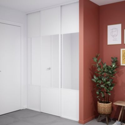 Porte de placard coulissante avec miroir blanc profil blanc GoodHome Arius H. 248,5 x L. 62.2 cm + amortisseurs