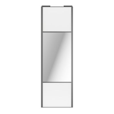 Porte de placard coulissante avec miroir blanc profil gris GoodHome Arius H. 248,5 x L. 77.2 cm + amortisseurs