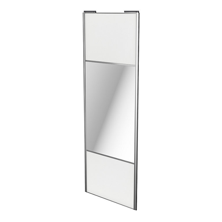 Porte de placard coulissante avec miroir blanc profil gris GoodHome Arius H. 248,5 x L. 92.2 cm + amortisseurs | Castorama