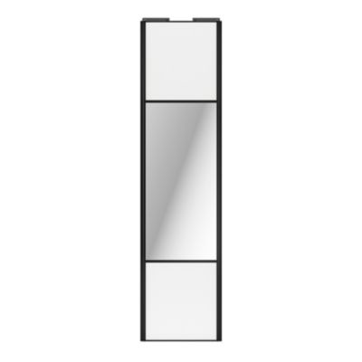 Porte de placard coulissante avec miroir blanc profil noir GoodHome Arius H. 248,5 x L. 62.2 cm + amortisseurs