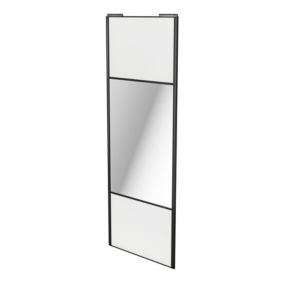 Porte de placard coulissante avec miroir blanc profil noir GoodHome Arius H. 248,5 x L. 92.2 cm + amortisseurs