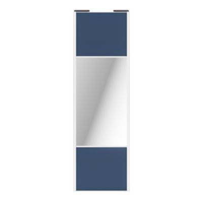 Porte de placard coulissante avec miroir bleu profil blanc GoodHome Arius H. 248,5 x L. 77.2 cm + amortisseurs