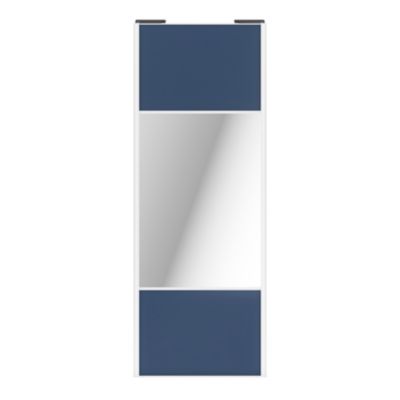 Porte de placard coulissante avec miroir bleu profil blanc GoodHome Arius H. 248,5 x L. 92.2 cm + amortisseurs