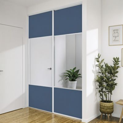 Porte de placard coulissante avec miroir bleu profil blanc GoodHome Arius H. 248,5 x L. 92.2 cm + amortisseurs