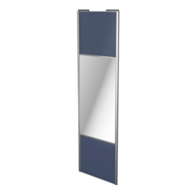 Porte de placard coulissante avec miroir bleu profil gris GoodHome Arius H. 248,5 x L. 77.2 cm + amortisseurs
