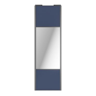 Porte de placard coulissante avec miroir bleu profil gris GoodHome Arius H. 248,5 x L. 77.2 cm + amortisseurs