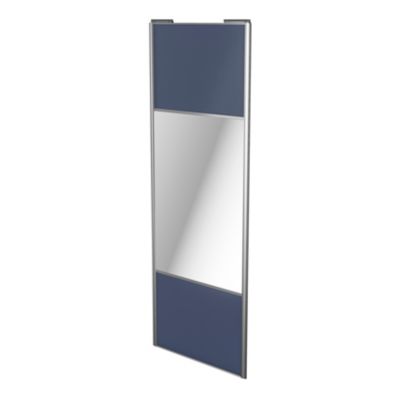 Porte de placard coulissante avec miroir bleu profil gris GoodHome Arius H. 248,5 x L. 92.2 cm + amortisseurs