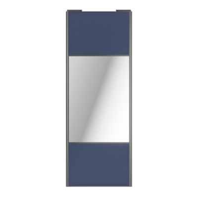 Porte de placard coulissante avec miroir bleu profil gris GoodHome Arius H. 248,5 x L. 92.2 cm + amortisseurs