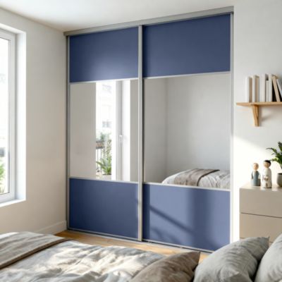 Porte de placard coulissante avec miroir bleu profil gris GoodHome Arius H. 248,5 x L. 92.2 cm + amortisseurs