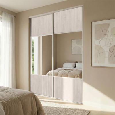 Porte de placard coulissante avec miroir bois nordique profil blanc GoodHome Arius H. 248,5 x L. 92.2 cm + amortisseurs